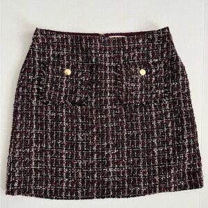 LOFT Tweed Mini Skirt Gold Button Front Pocket 8 Petite
